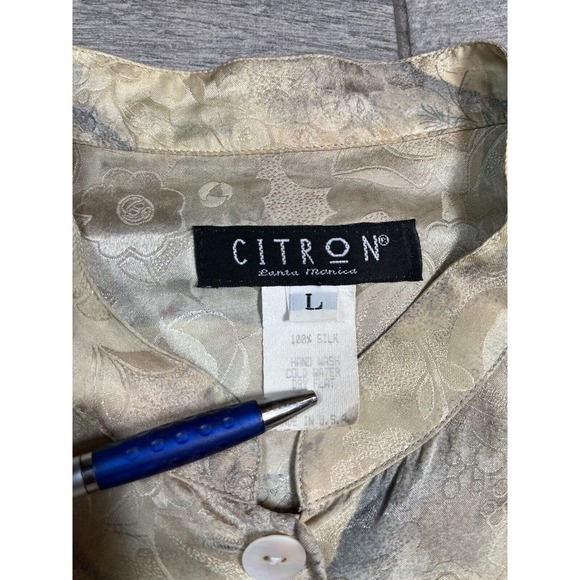 Citron Santa Monica 100% Silk Asian Inspired Landscape Print Blouse Size Large - Picture 4 of 6